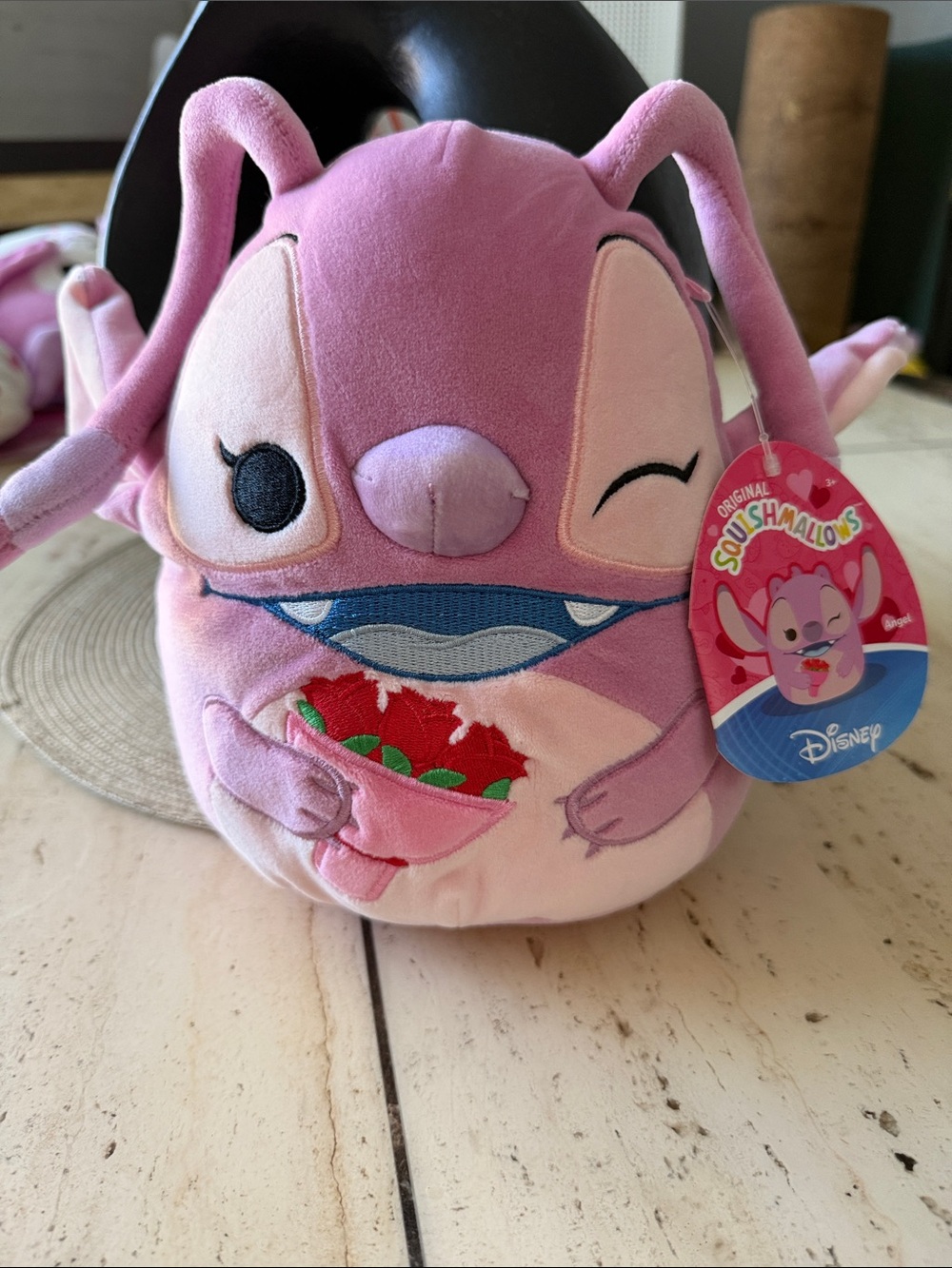 Disney x Squishmallows Pink Angel 9" Plush holding Bouquet of Flowers